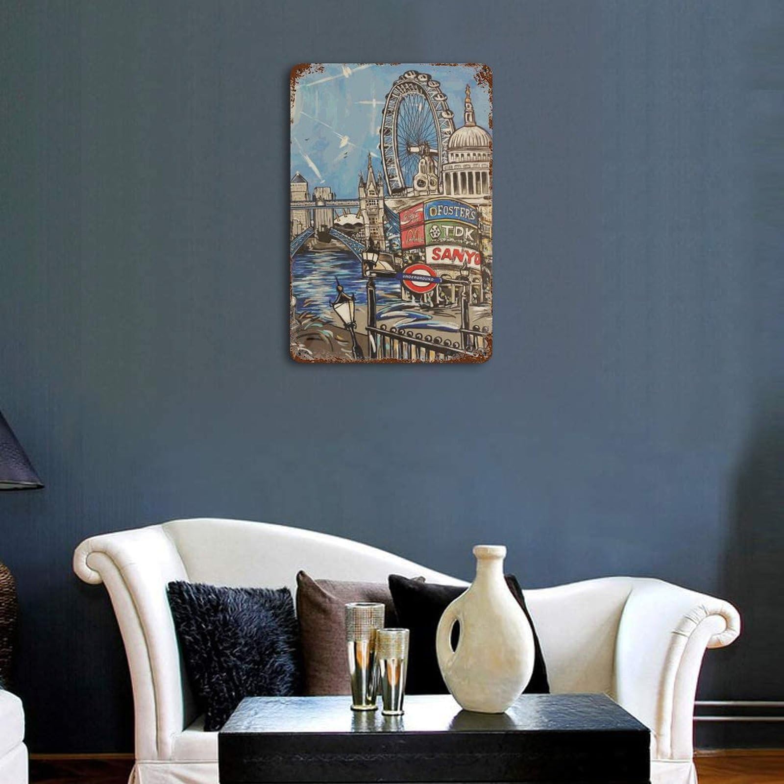 Amazon.co.jp: ブリキ看板 ロンドンの風景画 レトロ看板 サインボード